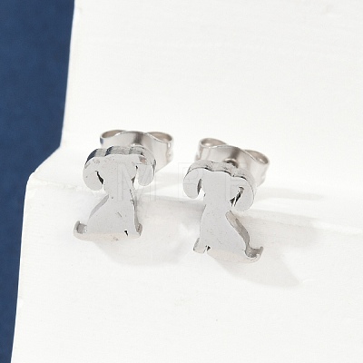 Tarnish Resistant 304 Stainless Steel Puppy Stud Earrings X-EJEW-F227-05P-1