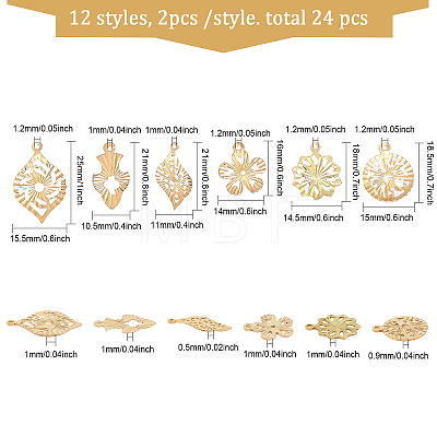 24Pcs 12 Style Rack Plating Brass Pendants KK-CA0002-43-1