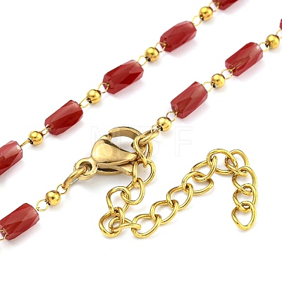 304 Stainless Steel & Glass Column Link Chain Necklaces NJEW-P315-06G-03-1