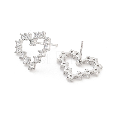 Heart Rack Plating Brass with Clear Cubic Zirconia Stud Earrings for Women EJEW-G409-04P-1