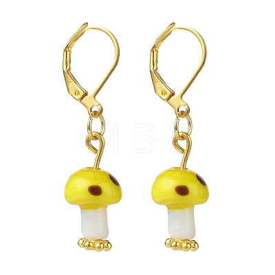 Lampwork Mushroom Dangle Leverback Earrings EJEW-JE05027-1