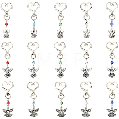 15Pcs 15 Styles Alloy & Glass Pendant Decorations HJEW-YW00508-1