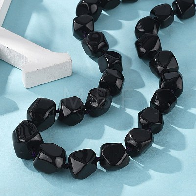 Natural Dyed & Heated Black Agate Nuggets Beaded Necklaces for Women Men NJEW-K388-01P-1