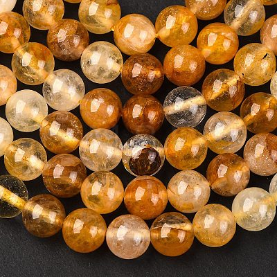 Natural Yellow Hematoid Quartz Round Beads Strands X-G-F266-09-8mm-1