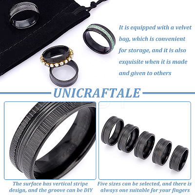 Unicraftale 10Pcs 5 Size 304 Stainless Steel Grooved Finger Ring Settings STAS-UN0041-21EB-1