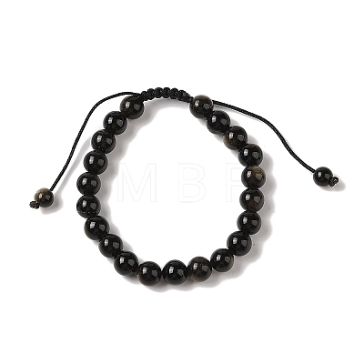 8mm Round Natural Golden Sheen Obsidian Braided Bead Bracelets BJEW-C067-01B-22-1