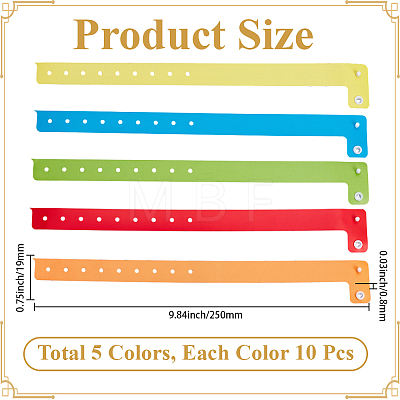 50Pcs 5 Colors PVC Disposable Wristbands BJEW-GF0001-42-1