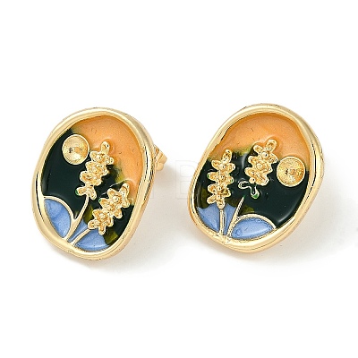 Brass Enamel Stud Earrings KK-P283-37G-1