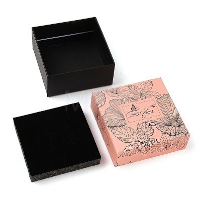 Flower Print Cardboard Paper Jewelry Storage Boxes CON-P022-01B-1