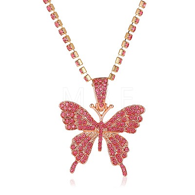 Alloy Full Rose Rhinestone Butterfly Pendant Necklaces for Women WG65335-03-1