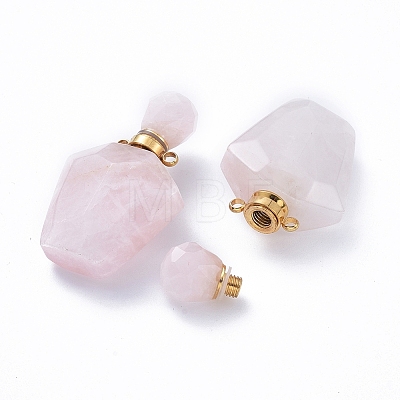 Faceted Natural Rose Quartz Openable Perfume Bottle Pendants G-E564-09B-G-1