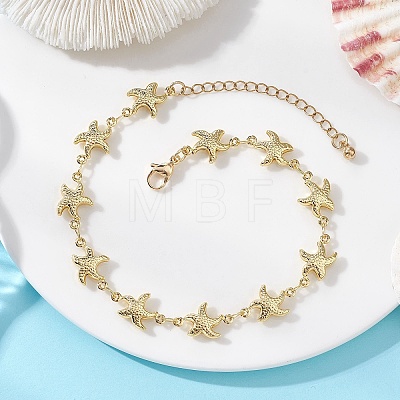304 Stainless Steel Starfish Link Chain Bracelets for Women AJEW-AN00769-1