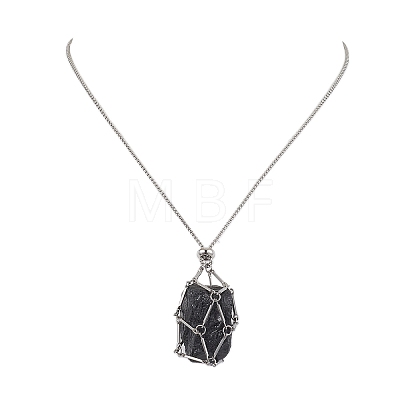 304 Stainless Steel Crystal Stone Cage Pendant Necklaces NJEW-JN04794-1