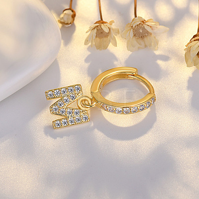 Brass Micro Pave Clear Cubic Zirconia Hoop Earrings WGE85EC-13-1