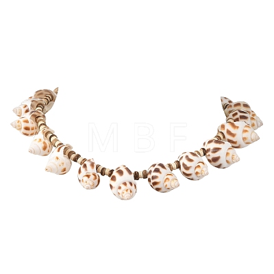 Ocean Natural Spiral Shell & Coconut Beaded Necklaces NJEW-JN06303-1