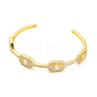 Rack Plating Brass Cubic Zirconia Rectangle Beaded Open Cuff Bangle EJEW-K245-53G-1