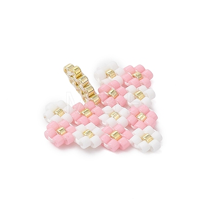 MIYUKI Glass Seed Beaded Heart with Flower Pendants PALLOY-MZ01113-02-1