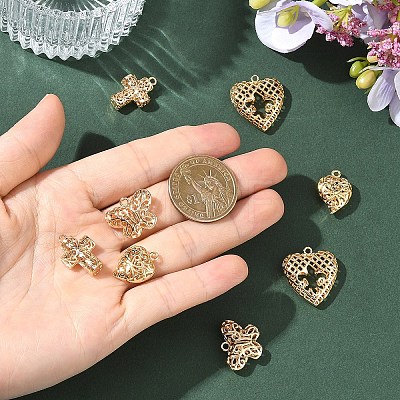 8Pcs 4 Styles Hollow Brass Pendants KK-YW0004-77-1