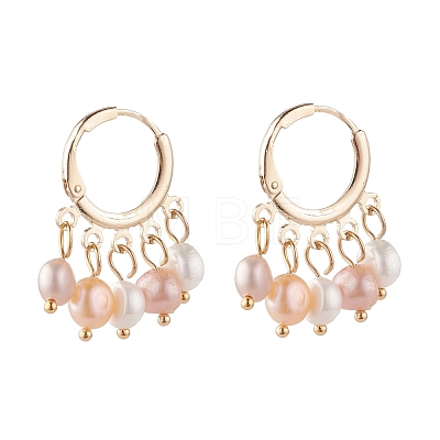 Natural Pearl Dangle Hoop Earrings EJEW-JE04794-01-1
