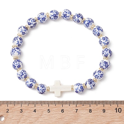 Handmade Porcelain & Synthetic Turquoise Beaded Bracelets BJEW-JB13571-1