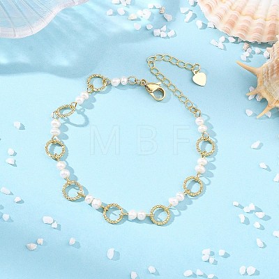 Brass Open Jump Rings & Potato Natural Cultured Freshwater Pearl Link Bracelets for Women BJEW-JB14114-1