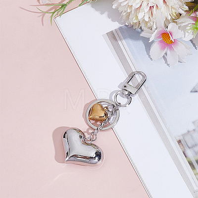 Brass & 304 Stainless Steel Heart Keychains KEYC-ME00017-1