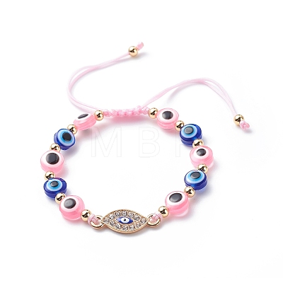 Evil Eye Resin Bead & Eye Alloy Rhinestone Braided Beaded Bracelets for Girl Women BJEW-JB08740-03-1