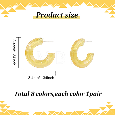 8 Pairs 8 Colors Acrylic Arch Stud Earrings EJEW-AN0003-38-1