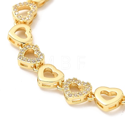 Clear Cubic Zirconia Heart Link Chain Bracelet BJEW-A132-11G-1