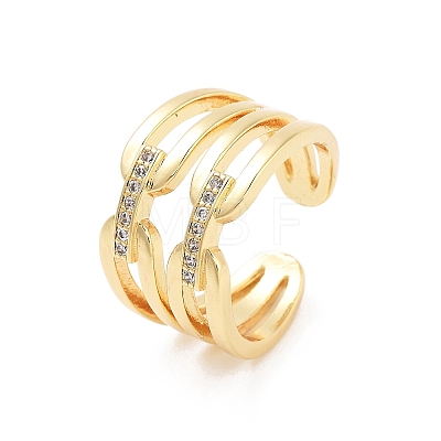 Brass Micro Pave Clear Cubic Zirconia Multi-layer Open Cuff Ring for Women RJEW-Z055-01G-03-1