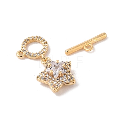 Golden Brass Micro Pave Clear Cubic Zirconia Toggle Clasps KK-B100-040G-1