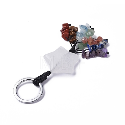 Natural Quartz Crystal Star with Mixed Gemstone Chips Beaded Tassel Keychains KEYC-P012-01P-09-1