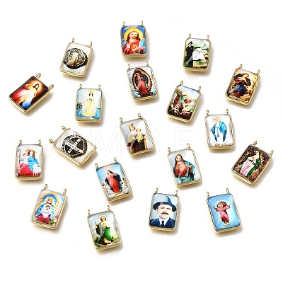 Religion Theme Brass & Epoxy Resin Pendants KK-C262-02B-G-1