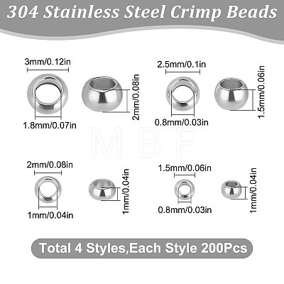 800Pcs 4 Styles 304 Stainless Steel Spacer Beads STAS-BBC0001-37P-1