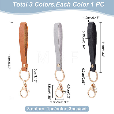 3Pcs 3 Colors PU Leather Keychains KEYC-GO0001-01-1