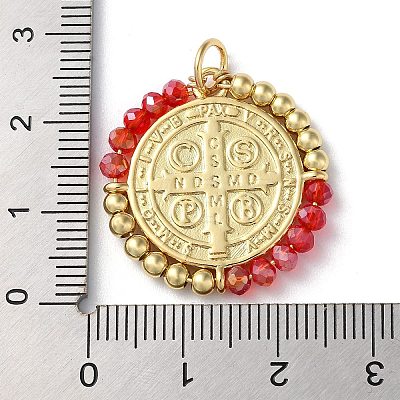 Rack Plating Real 18K Gold Plated Brass Saint Benedict Pendants KK-P245-01G-01-1