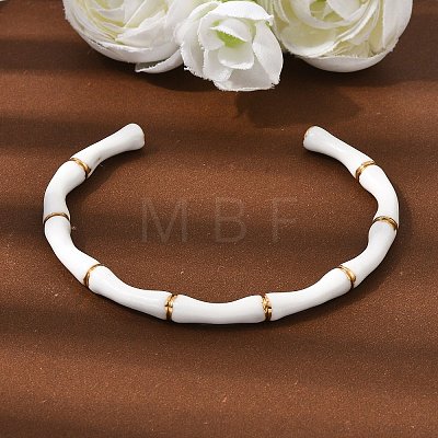 304 Stainless Steel Enamel Cuff Bangles for Women BJEW-Z166-03G-1