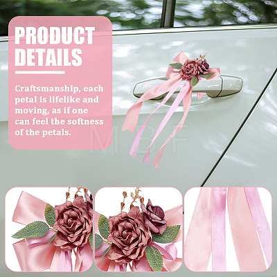 PE Flower with Satin Ribbon Wedding Car Rearview Mirror AJEW-WH0596-913-1