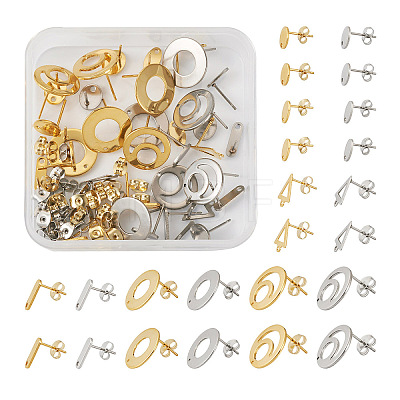 48Pcs 12 Styles 201 Stainless Steel Stud Earring Findings EJEW-TA0001-06-1