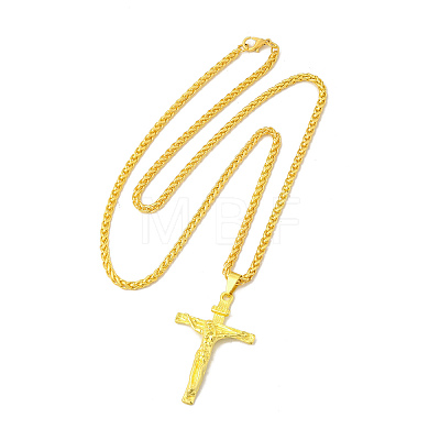 Alloy Crucifix Cross Pandant Necklace with Wheat Chains NJEW-K245-002G-1