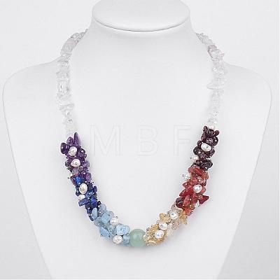 Mixed Gemstone Chakra Necklaces NJEW-JN01713-1