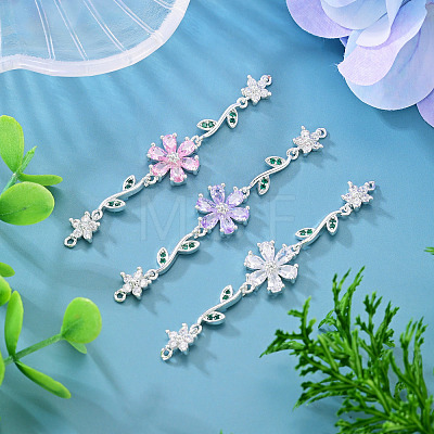 3Pcs 3 Colors Brass Pave Cubic Zirconia Connector Charms KK-TA0008-71S-1