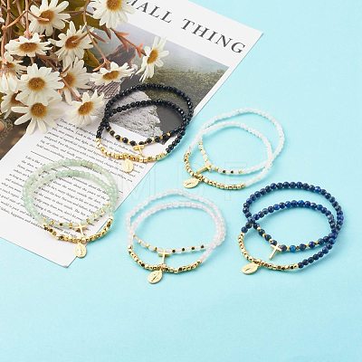 Natural Mixed Gemstone Stretch Charm Bracelets Sets BJEW-JB06252-1
