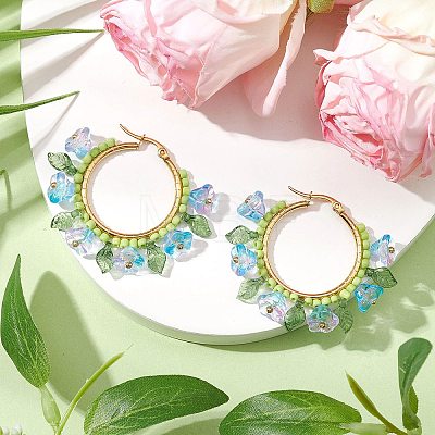 Glass Hoop Earrings EJEW-TA00589-01-1