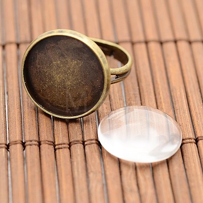 Vintage Brass Ring Components and Clear Glass Cabochons DIY-X0199-AB-NF-1