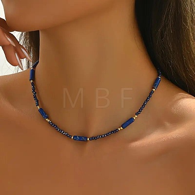 Dyed Natural Imperial Jasper Column and Glass Beaded Necklaces for Women CN0218-1