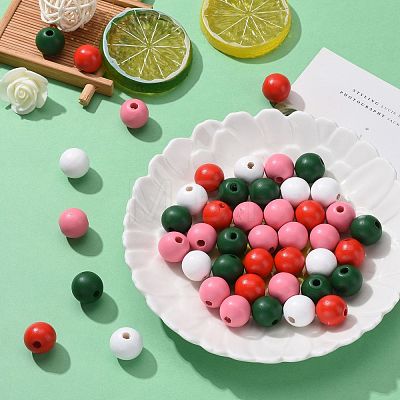 160Pcs 4 Colors Farmhouse Country and Rustic Style Painted Natural Wood Beads WOOD-LS0001-01M-1