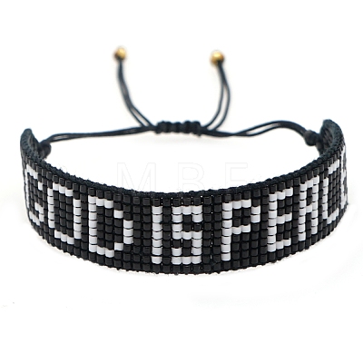 Word GOD IS PEACE Loom Pattern MIYUKI Seed Beads Bracelets for Women BJEW-C011-35-1