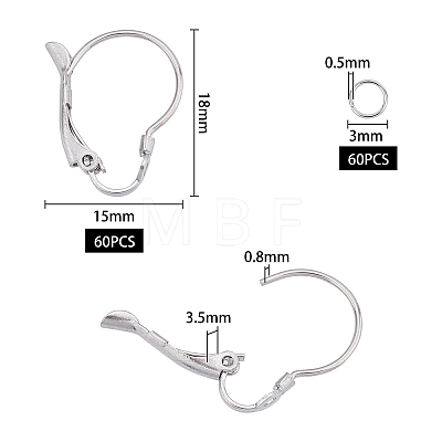 Unicraftale 304 Stainless Steel Leverback Earrings Findings & Open Jump Rings STAS-UN0013-33-1