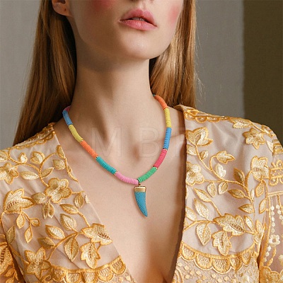 Handmade Polymer Clay Heishi Beads Pendant Necklaces X1-NJEW-JN02816-1